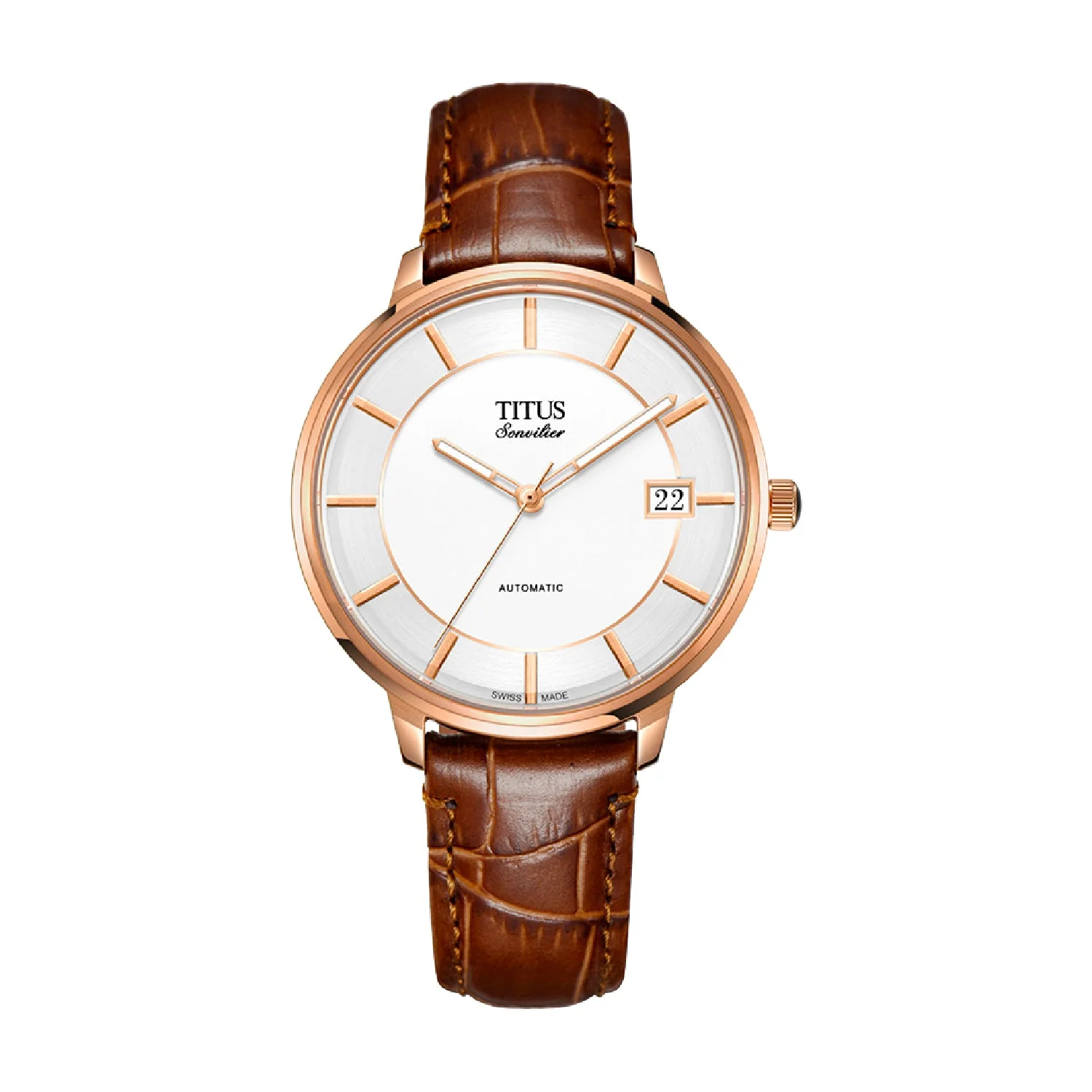 Sonvilier Swiss Made 3 Hands Date Mechanical Leather Watch (W06-03181-003)