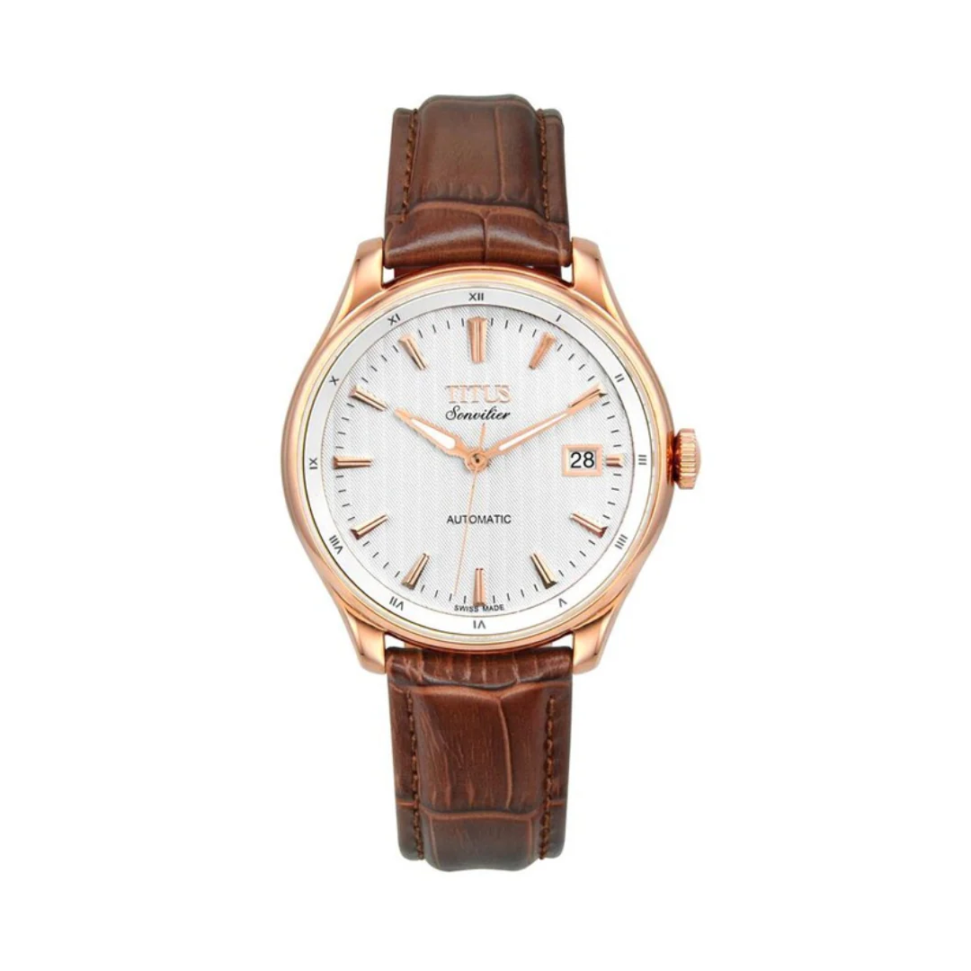 Sonvilier Swiss Made 3 Hands Date Mechanical Leather Watch (W06-02919-004)
